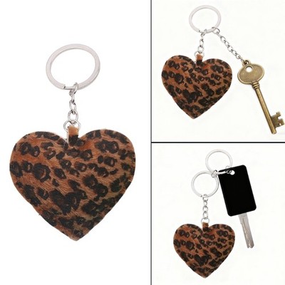 Versatile Leopard Heart Shaped Keychain for Bag Charm Car Decoration PU Leather