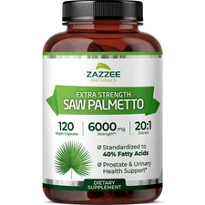 Zazzee Extra Strength Saw Palmetto 201 Extract 6000 mg Strength 40% Fatty Aci...