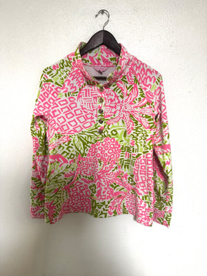 LILLY PULITZER Sweatshirt Medium Home Slice Pink Sunset Pineapple Top