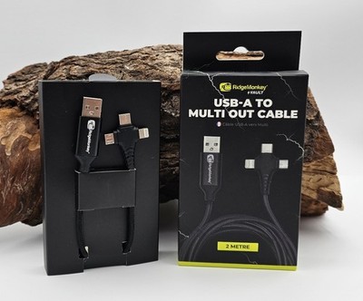RidgeMonkey Vault USB A to Multi Out Cable 2m Adapterkabel Ladekabel NEW SALE