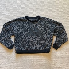 Adidas Womens Sz M Leopard Print Cropped Sportswear Sweatshirt Top Black Camo