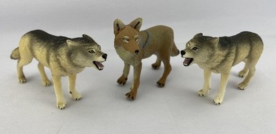 2- Schleich Grey Wolves 1- Brown Coyote All 4'' Long Figures Excellent Condition