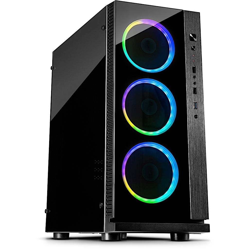 Boîtier PC Inter-Tech W-III RGB châssis gamer ATX ventilateurs ARGB verre trempé