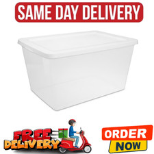 Sterilite 58 Quart Storage Box, Clear Plastic Storage Bin with Snap-on Lid