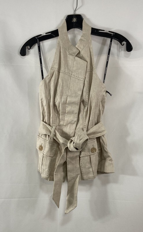 Bebe Women's Tan Linen Blend Kim Utility Vest Safari Halter Belted NWT Sz 00
