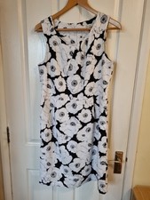 Peacocks Black And White Monochrome Floral Dress Uk 12 Lined Linen Vicose Mix
