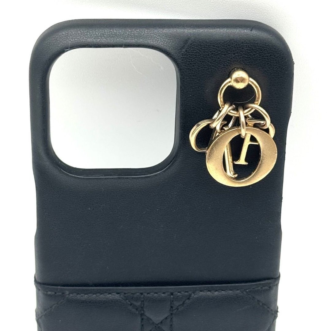 DIOR Phone Case Lady Dior iPhone15ProMax Leather Black Authentic