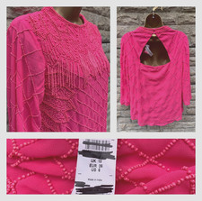 New Ladies River Island Pink Beaded Lined 3/4 Sleeve Party Blouse Top UK 10