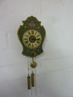 Vintage Farmers Wall Clock Painted With 2 Weights