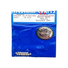 Sterling Silver 3mm Round Beads 15 Piece Jewelry Findings Crafts Vtg NIB