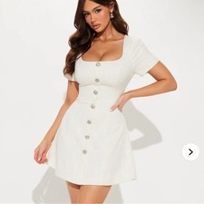  NWT Fashion Nova Alora Tweed Mini Dress - Cream - Size Medium