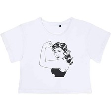 'Woman Flexing Muscle' Women's Cotton Crop Tops (CO058679)