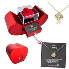 2025 Preserved Red Rose With Hollow Clavicle Necklace, Jewelry Boxes with Gold