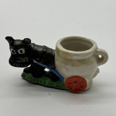 Lustreware Dogs Figurine Pulling Cart Toothpick Holder Ceramic Hand Paint Japan