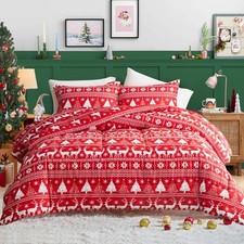 Christmas Striped Comforter Set Queen Size, 3 Pieces Soft Microfiber Holiday ...