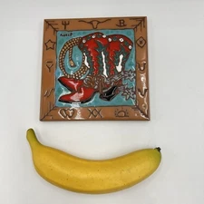 Earthtones Art Tile The Western Man Ceramic Cowboy Boots 6" x 6" Made In USA