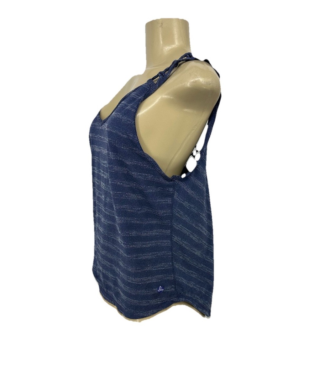 prAna Medium Women Serene Strappy Back Tank Top Blue Striped