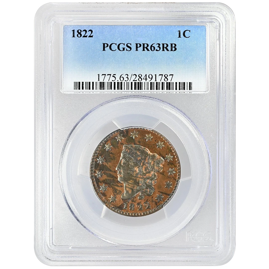 1822 1C Coronet Head Cent PCGS PR63RB POP 1/0