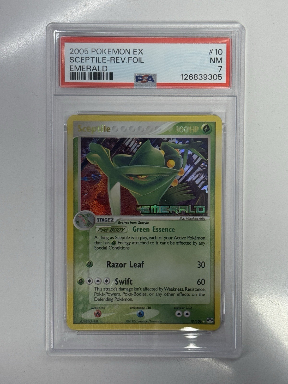 Pokemon Sceptile 10/106 Emerald Reverse Holo Stamp PSA 7