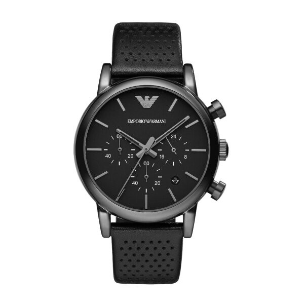 Emporio Armani Luigi Classic Herrenarmbanduhr Chronograph Leder Schwarz AR1737