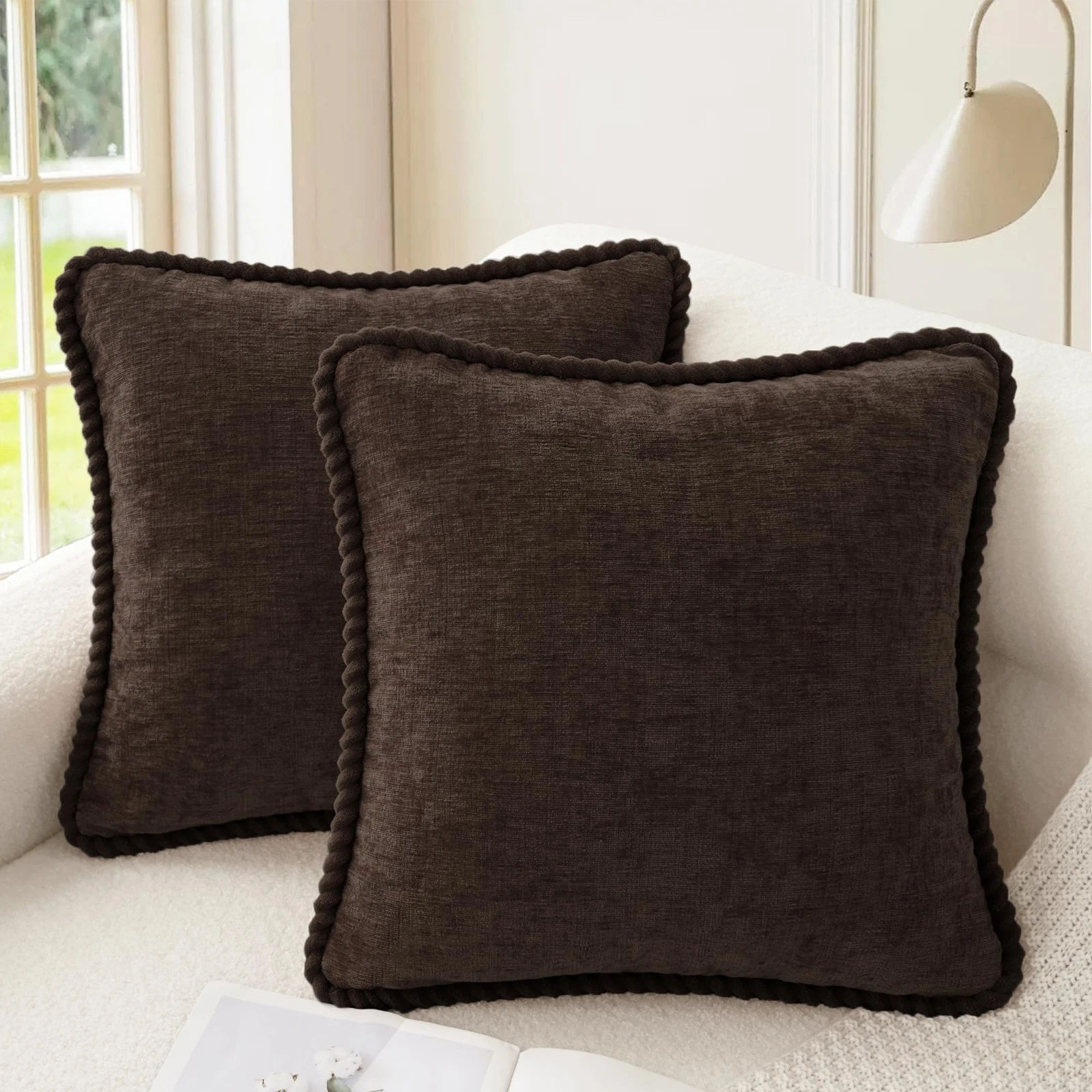 Cozy Chenille Throw Pillow Covers 18x18 Inches - Set of 2, Decorative Cushion Ca