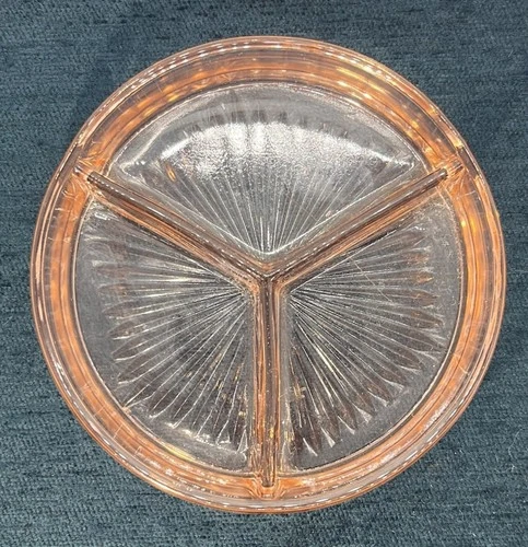 Pink Depression Glass 3 Sections Divided Starburst Dish Candy Nut Relish 6.25"
