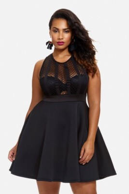 Fashion To Figure Women's Sleeveless Mesh Bodice Flare Dress Black Plus  Size 1 | eBay