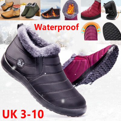 Damen Herren Wasserdicht Schneestiefel Fell Gefüttert Winter Warm Flach Schuhe Größe UK 3-10