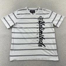 Ecko Unltd T Shirt Mens Extra Large White Striped V Neck Short Sleeve Rhino