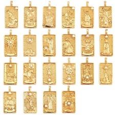 Real 18k Gold Plated Tarot Charm Pendant Amulet Protection Magic Witch Sun Moon