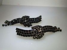 VINTAGE 1960-70'S ERA MUSI FANCY BLACK RHINESTONE SHOE CLIPS 