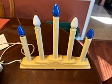 Vintage Christmas 5 Light Candelabra Window Candolier Wax Drip Blue White Bulbs