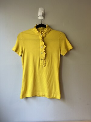 Tory Burch Lidia Yellow Ruffle Polo Girls Short Sleeve Top XS EUC