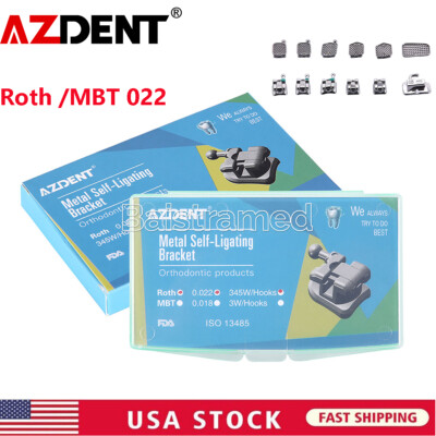 AZDENT Dental Ortho Self Ligating Brackets Braces Mini Roth/MBT.022 Hooks 345