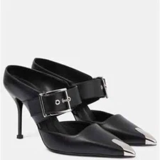 Alexander Mcqueen Punk Buckle Leather Mule Women's Black. Size 41. NWB