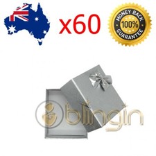 X60 Premium Silver Cardboard Jewellery Ring Gift Boxes with Silver Bow 5x4x3cm
