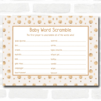 Neutrale Goldpunkte Babyparty Spiele Wort Scramble Karten