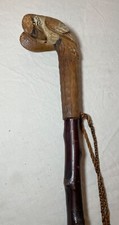 antique hand made carved wood German Folk Art bird walking stick cane
