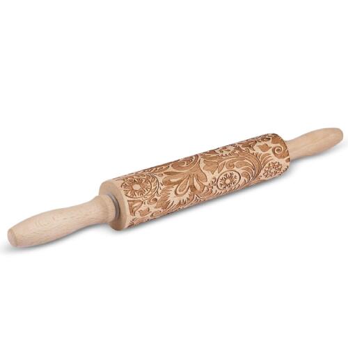 Embossed Rolling Pins with Patterns for Baking, 7.7-inch Engraved Wooden Roll...