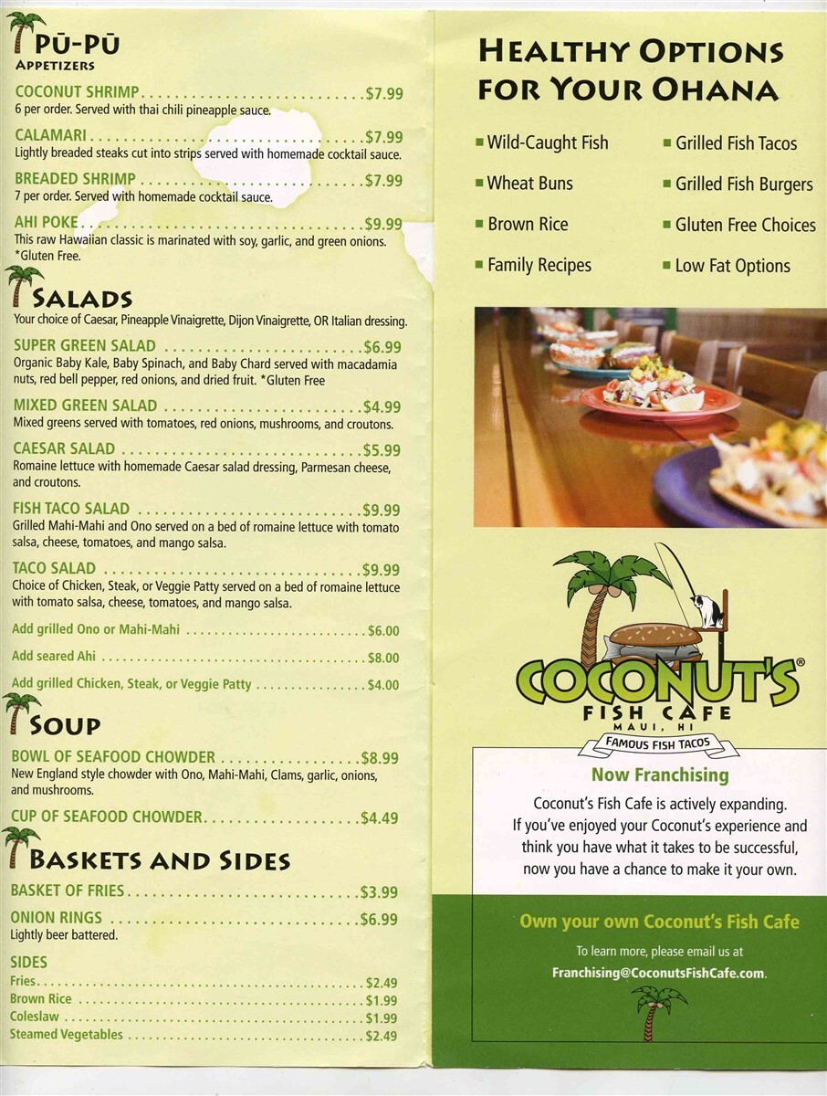 Coconuts Fish Cafe Maui Hawaii Menu Dallas & Plano Texas eBay