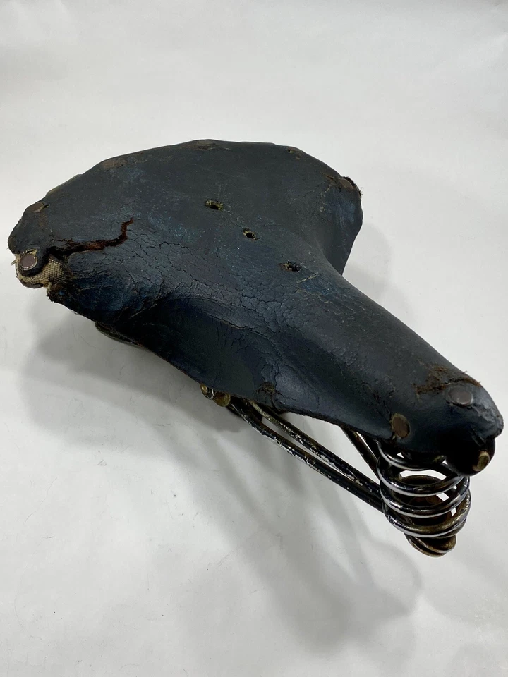 Selim de bicicleta vintage Wrights couro preto trilho duplo 3 Springer feito na Inglaterra - Imagem 2 de 4