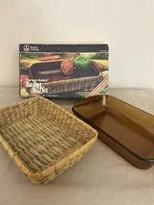 Vtg Anchor Hocking Buffet Basket Harvest Amber Utility Dish 1.5 QT Open Box 2 Pc