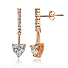 Heart Cubic Zirconia Bar Statement Rose Gold Plated 925 Silver Dangle Earrings
