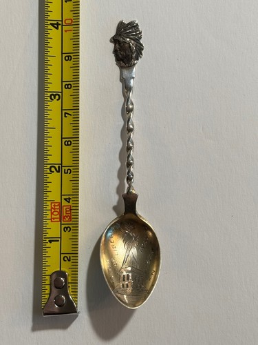 AntiqueSterling Silver Native American Theme Collectors Spoon Statue Of Liberty - Bild 6 von 8
