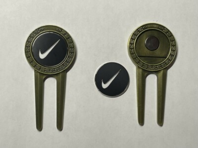(1) Nike Swoosh Metal Divot Tool & 1'' Flat Coin Style Golf Marker - A Beauty!