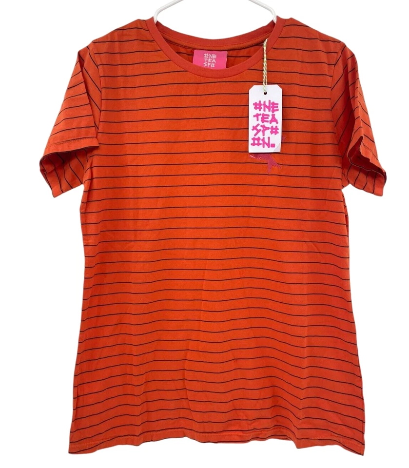 Camisa ajustada XXL One Teaspoon para mujer a rayas anaranjadas Bower Bird con logotipo bordado Foto 4 de 4