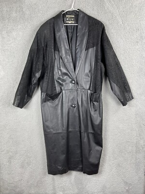 Global Identity G-III 80s leather trench coat women large paisley lined button