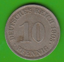Coin Penny Empire 10 Pfennig 1905 J very nice rare nswleipzig