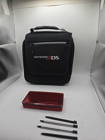 Nintendo 3DS Flame Red with 5 Pens And Case - Tested And Works No Adapter