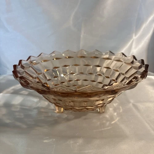 Vintage Jeanette Pink Depression Glass 3 footed bowl 10" dia